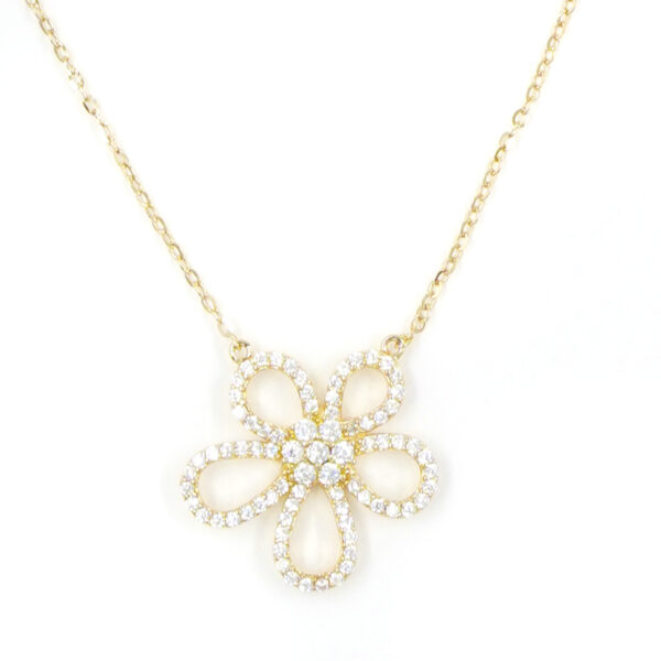 Collana in argento con ciondolo fiore con zirconi – Dorato