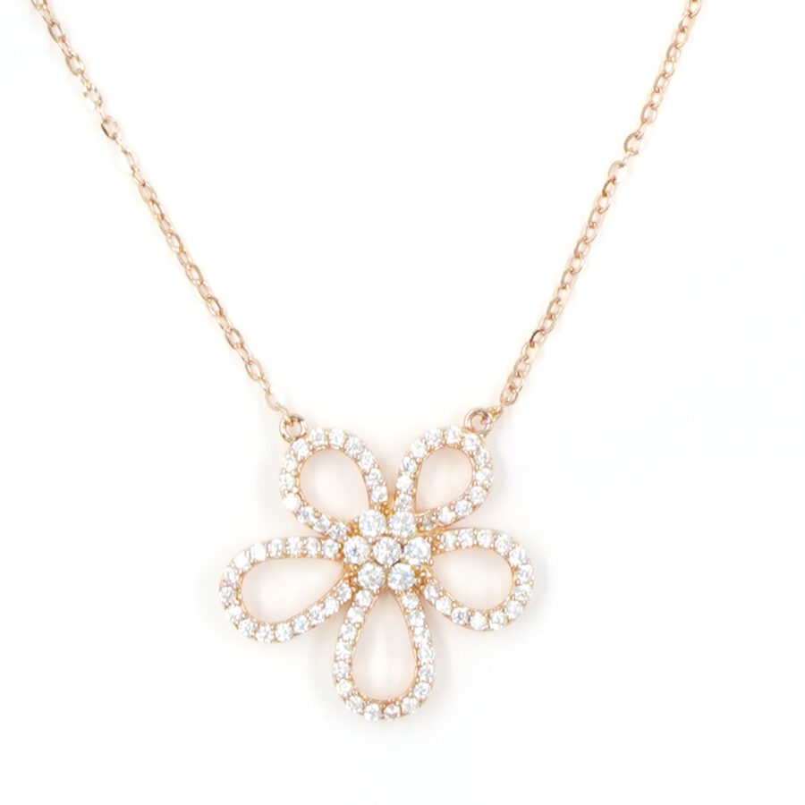 Collana in argento con ciondolo fiore con zirconi – Rosè