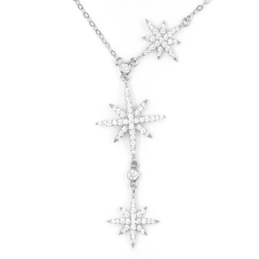 Collana in argento con tre stelle con zirconi – Rodiato