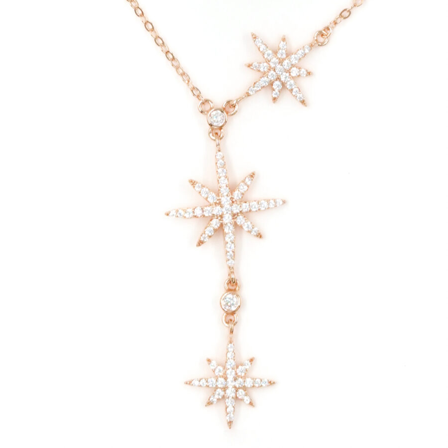 Collana in argento con tre stelle con zirconi – Rosè