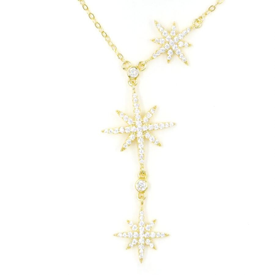 Collana in argento con tre stelle con zirconi – Dorato