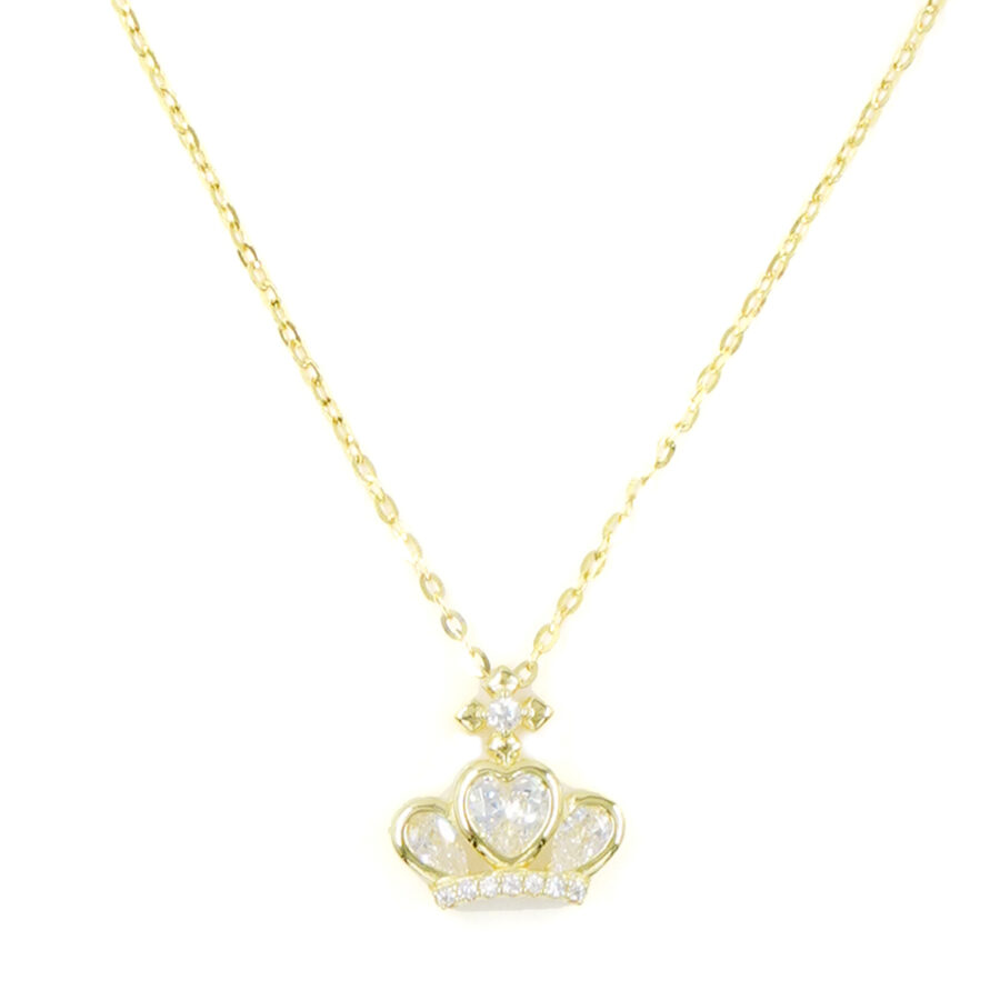 Collana in argento con ciondolo corona con zirconi – Dorato