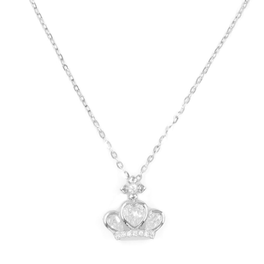 Collana in argento con ciondolo corona con zirconi – Rodiato