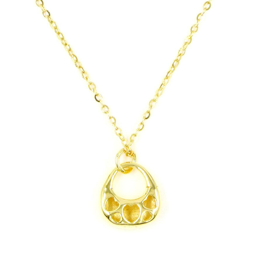Collana in argento con ciondolo borsa forata con cuori – Dorato