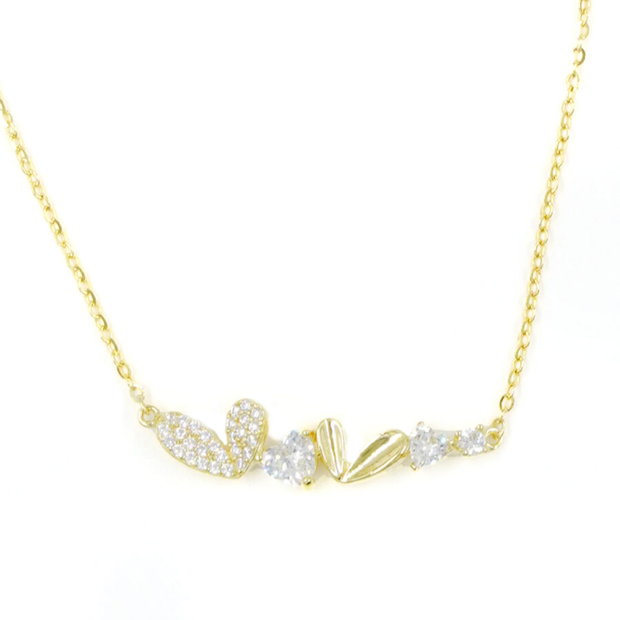 Collana in argento arco con cuori con zirconi – Dorato