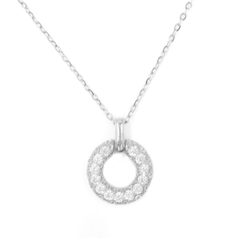 Collana in argento con ciondolo ciambella con zirconi – Rodiato