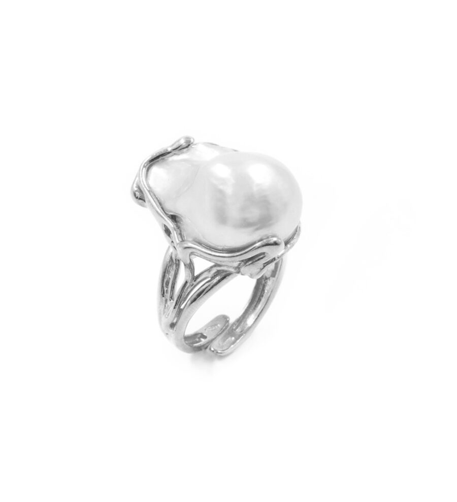 Anello in argento con perla barocca – Rodiato