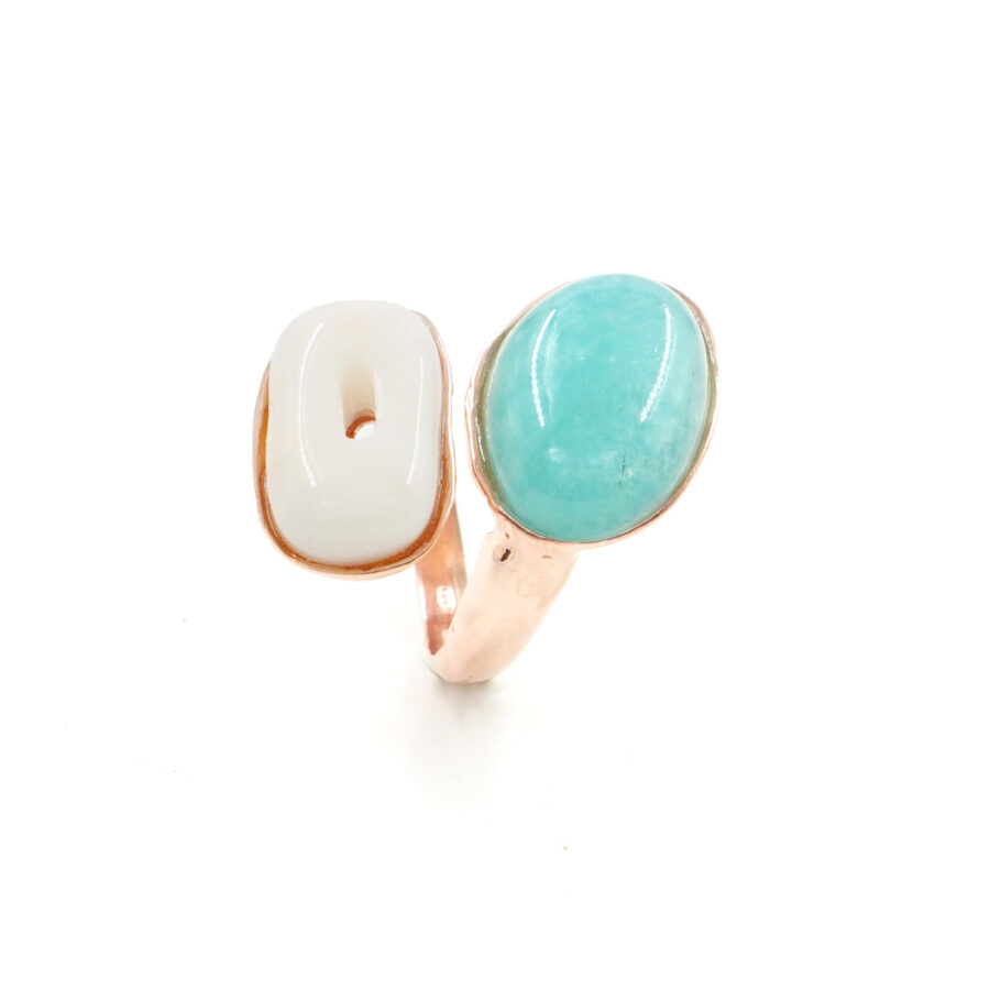 Anello Contrarier in Argento con amazzonite, corallo rosa chiaro – Rosè - immagine 2
