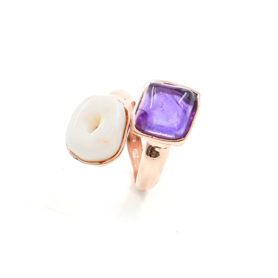 Anello Contrarier in Argento con ametista, corallo rosa chiaro – Rosè - immagine 2