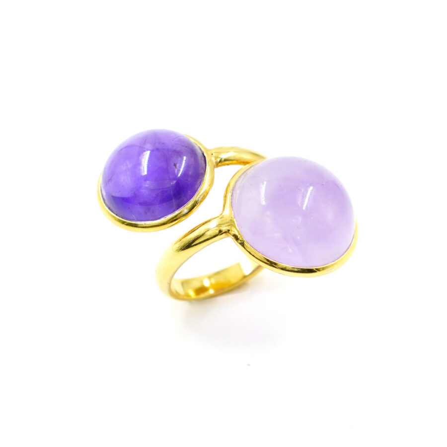 Anello Contrarier in Argento con ametista viola e lavanda – Dorato