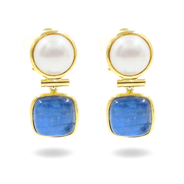 Orecchini in argento con cianite, perla – Dorato