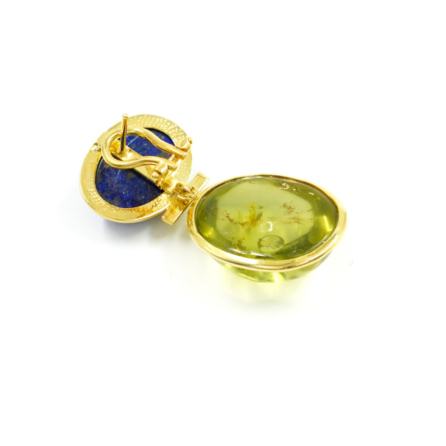 Orecchini in argento con lapis ovale, ambra colombiana verde – Dorato - immagine 2