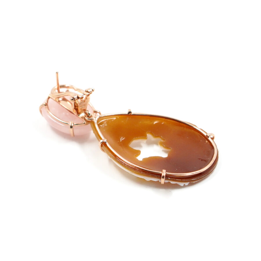Orecchini in argento con morganite, cammeo inciso forma creola – Rosè - immagine 2