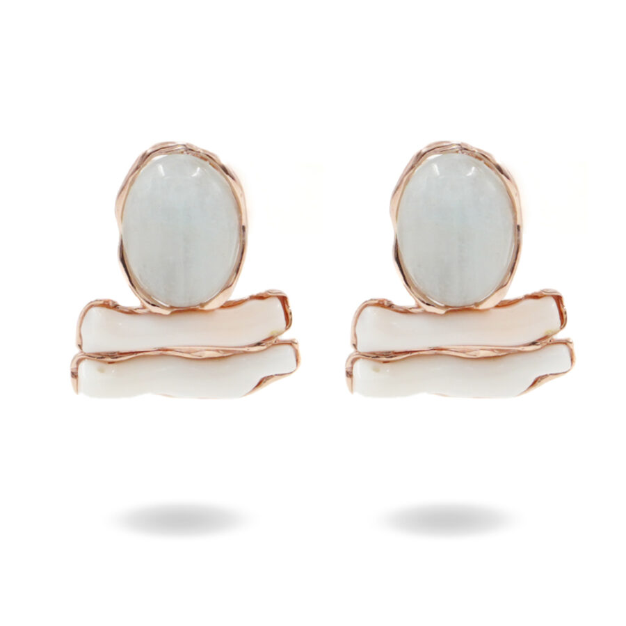 Orecchini in argento con acquamarina, corallo bianco  – Rosè