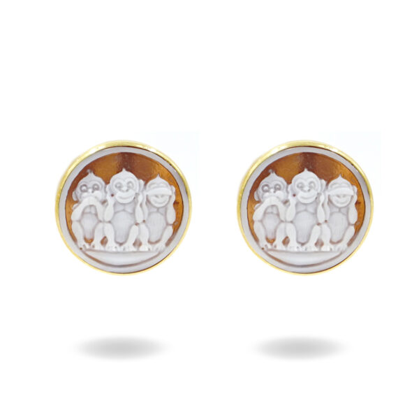 Orecchini in argento con cammeo inciso tre scimmiette – Dorato