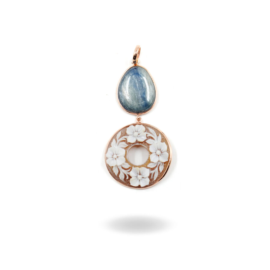 Pendente in argento con cianite, cammeo inciso forma creola – Rosè