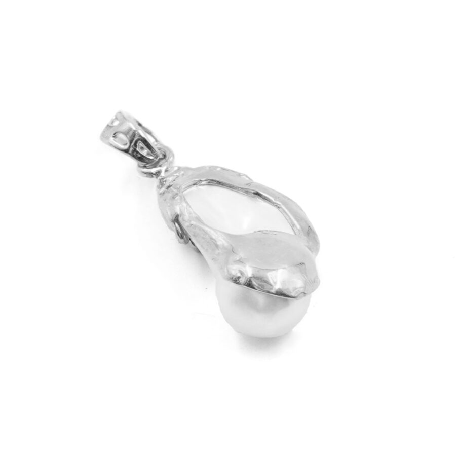 Pendente in argento con perla barocca - Rodiato - immagine 2