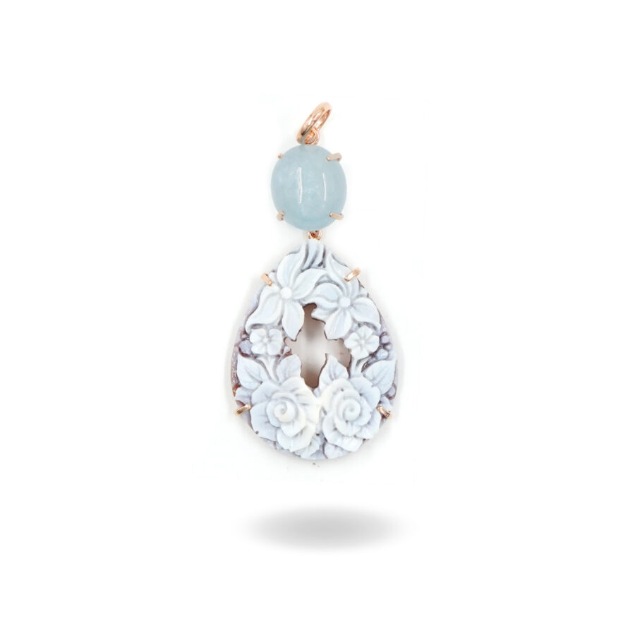 Pendente in argento con acquamarina, cammeo inciso forma creola – Rosè