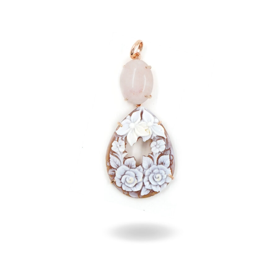 Pendente in argento con morganite, cammeo inciso forma creola – Rosè