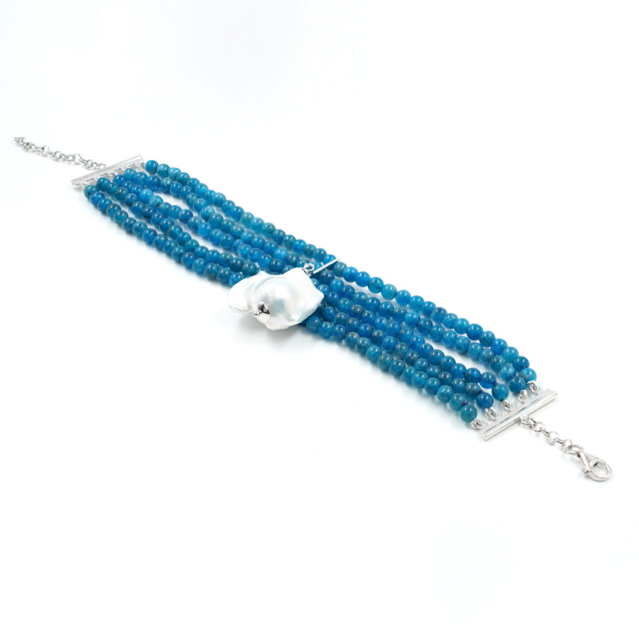 Bracciale con apatite, perla, chiusura in argento – Rodiato