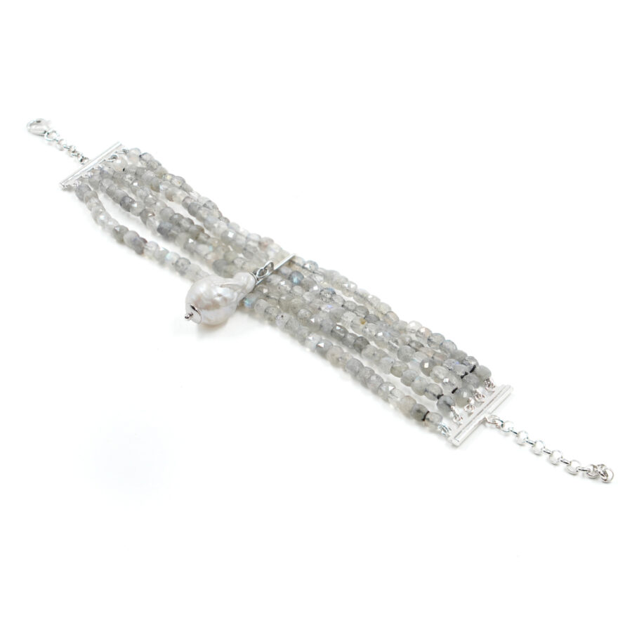 Bracciale con zaffiro, perla, chiusura in argento – Rodiato