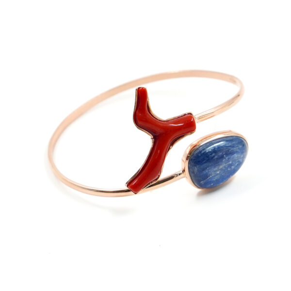 Bracciale rigido in argento con cianite, ramo corallo – Rosè
