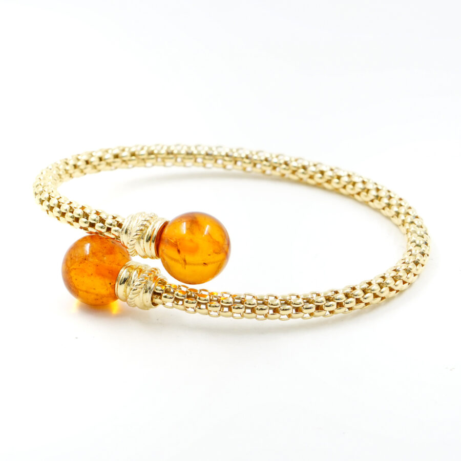 Bracciale Contrarier maglia coreana in argento con sfere di ambra 12mm – Dorato