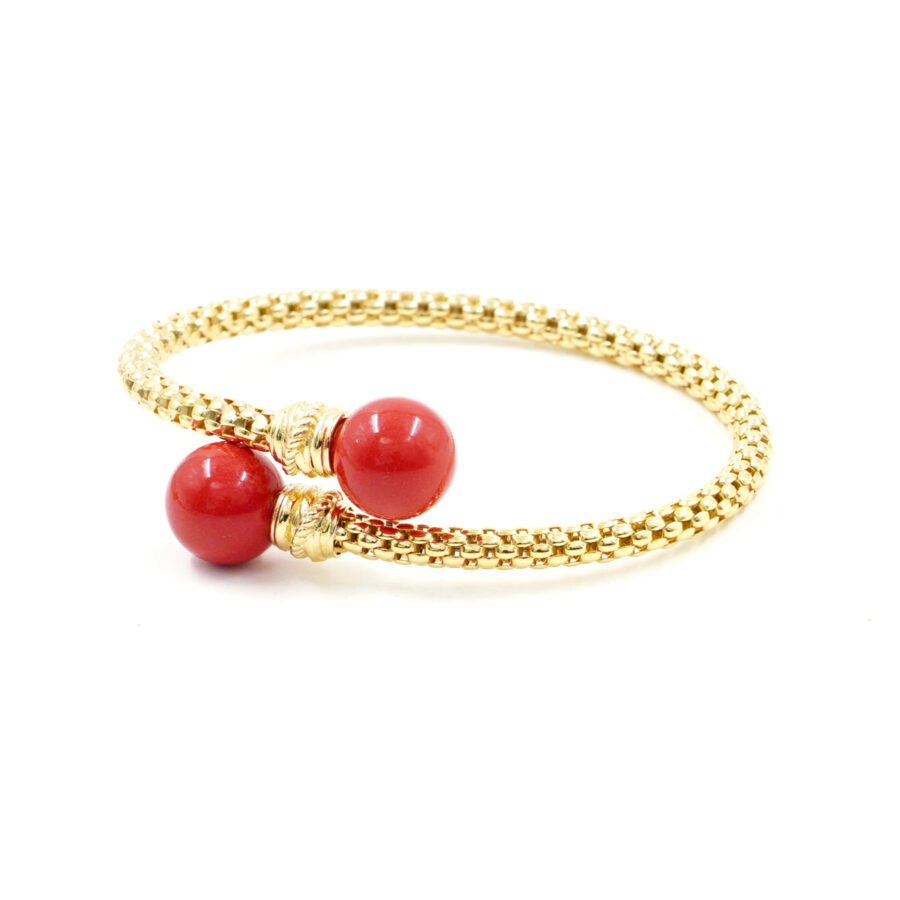Bracciale Contrarier maglia coreana in argento con sfere di pasta di corallo 12mm – Dorato