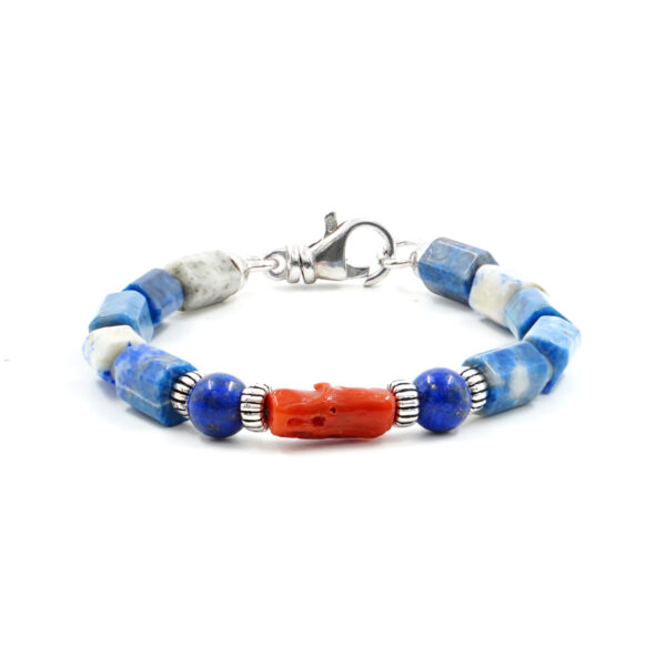 Bracciale con corallo, lapis, ematite, chiusura in argento – Rodiato