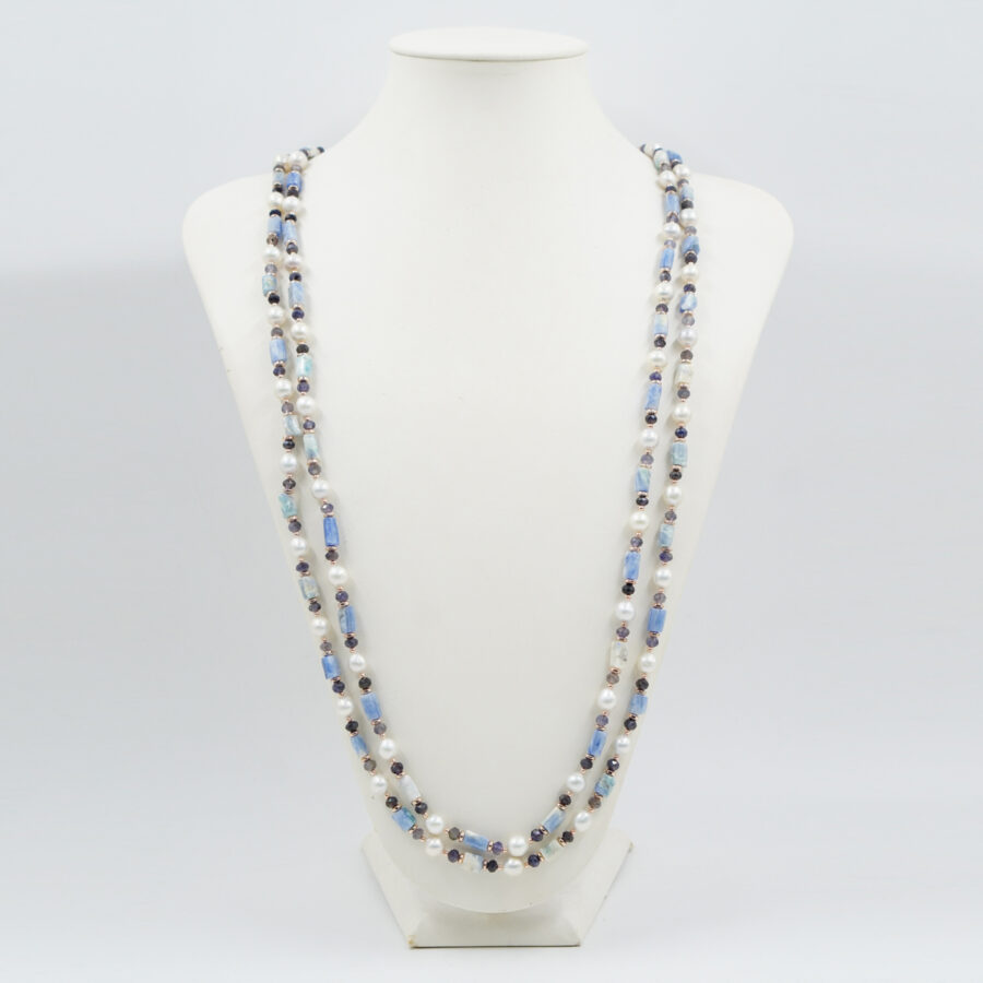 Collana con cianite, iolite, perla, ematite, chiusura in argento - Rosè - immagine 2
