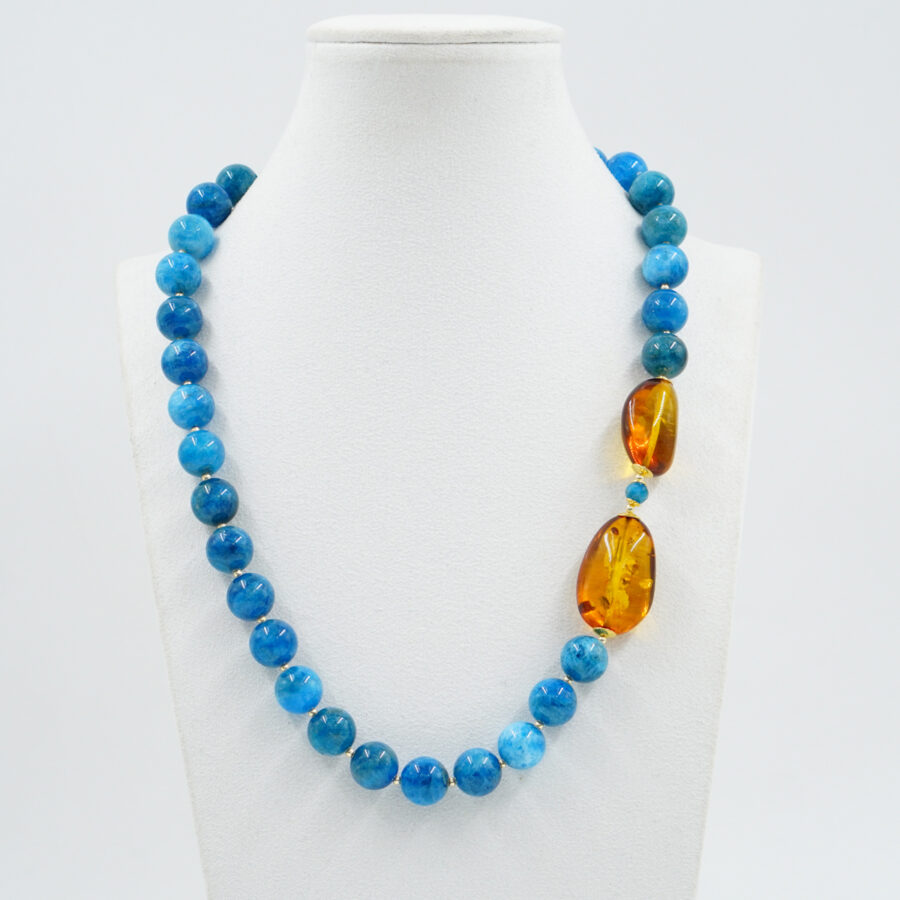 Collana con apatite, ambra cognac, chiusura in argento - Dorato - immagine 2