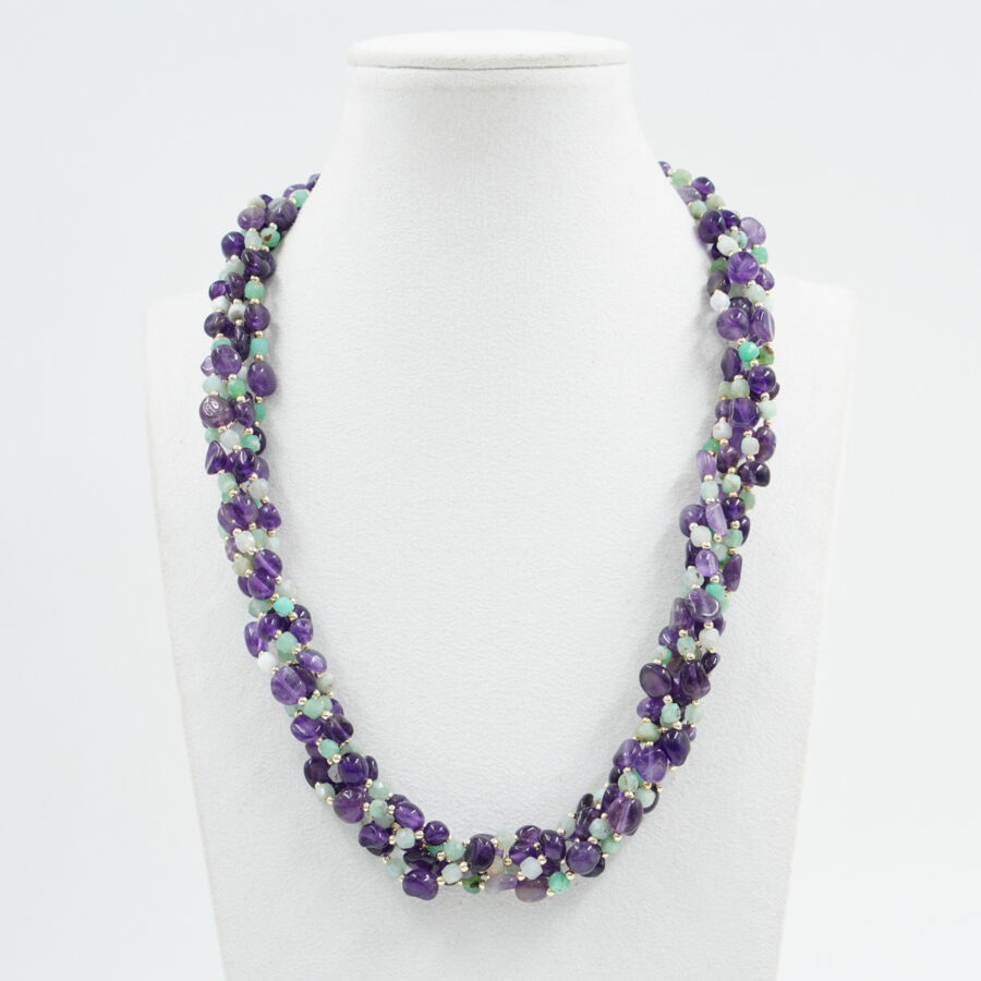 Collana con ametista, crisoprasio, ematite, chiusura in argento - Dorato - immagine 2