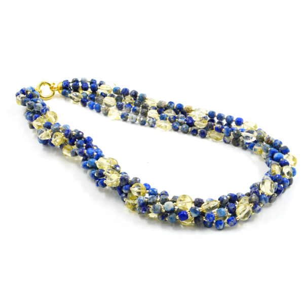 Collana con lapis, quarzo lemon, ematite, chiusura in argento - Dorato
