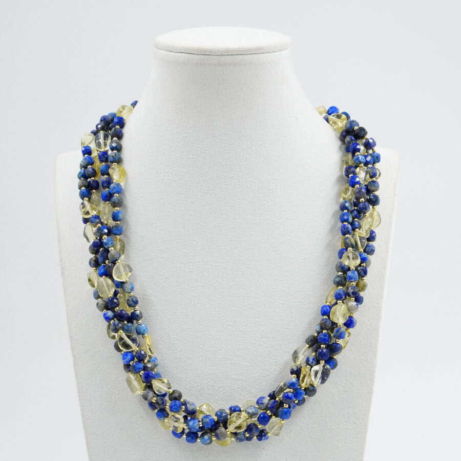 Collana con lapis, quarzo lemon, ematite, chiusura in argento - Dorato - immagine 2