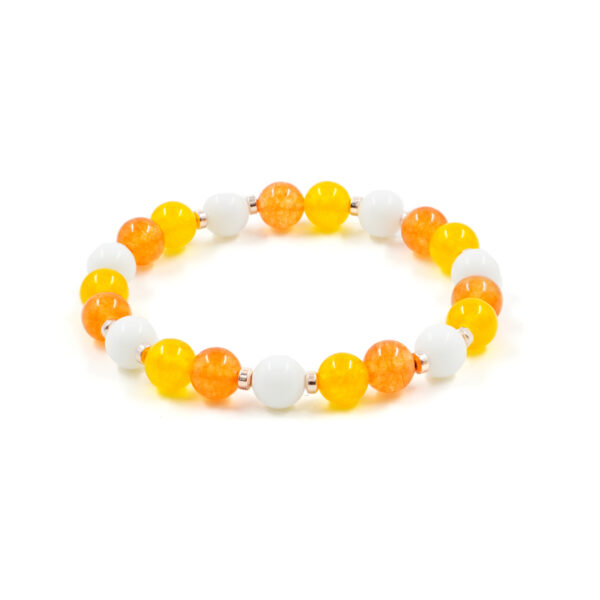 Bracciale elastico con agata bianca, giada arancio, ematite