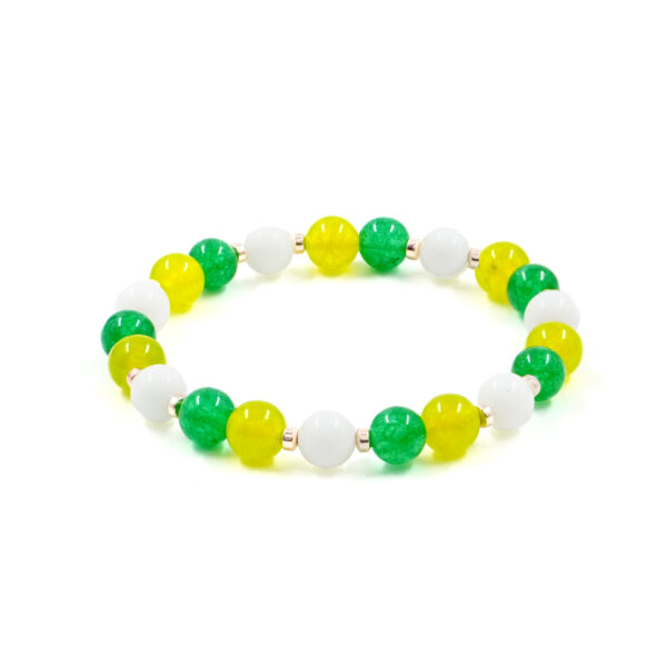 Bracciale elastico con agata bianca, giada verde, ematite