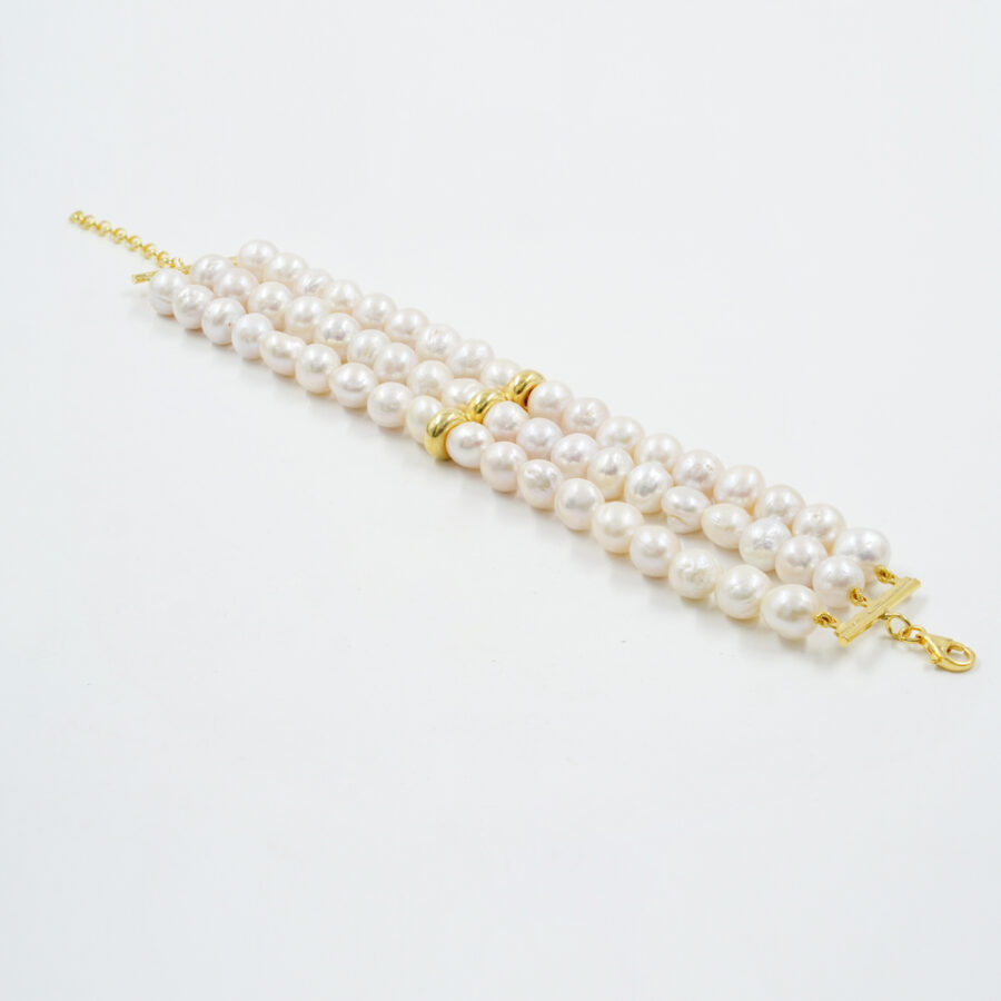 Bracciale Multifilo con perle Edison, chiusura ed elemento in argento – Dorato