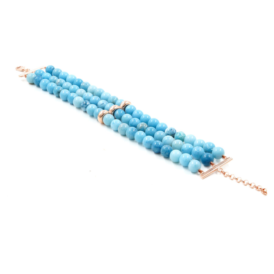 Bracciale Multifilo con larimar, chiusura ed elemento in argento – Rosè