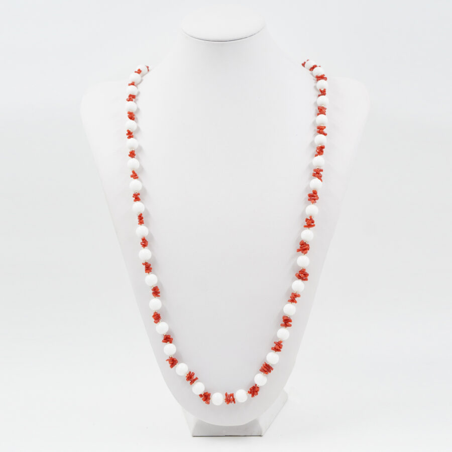 Collana con agata bianca, corallo, ematite, chiusura in argento – Dorato - immagine 2