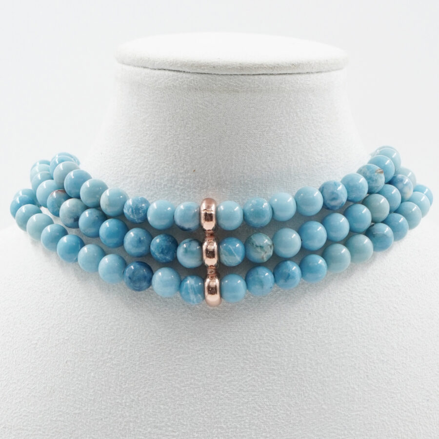 Collana Choker Multifilo con larimar, chiusura ed elemento in argento – Rosè