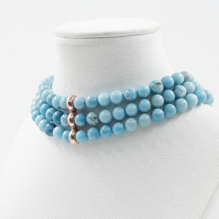 Collana Choker Multifilo con larimar, chiusura ed elemento in argento – Rosè - immagine 2