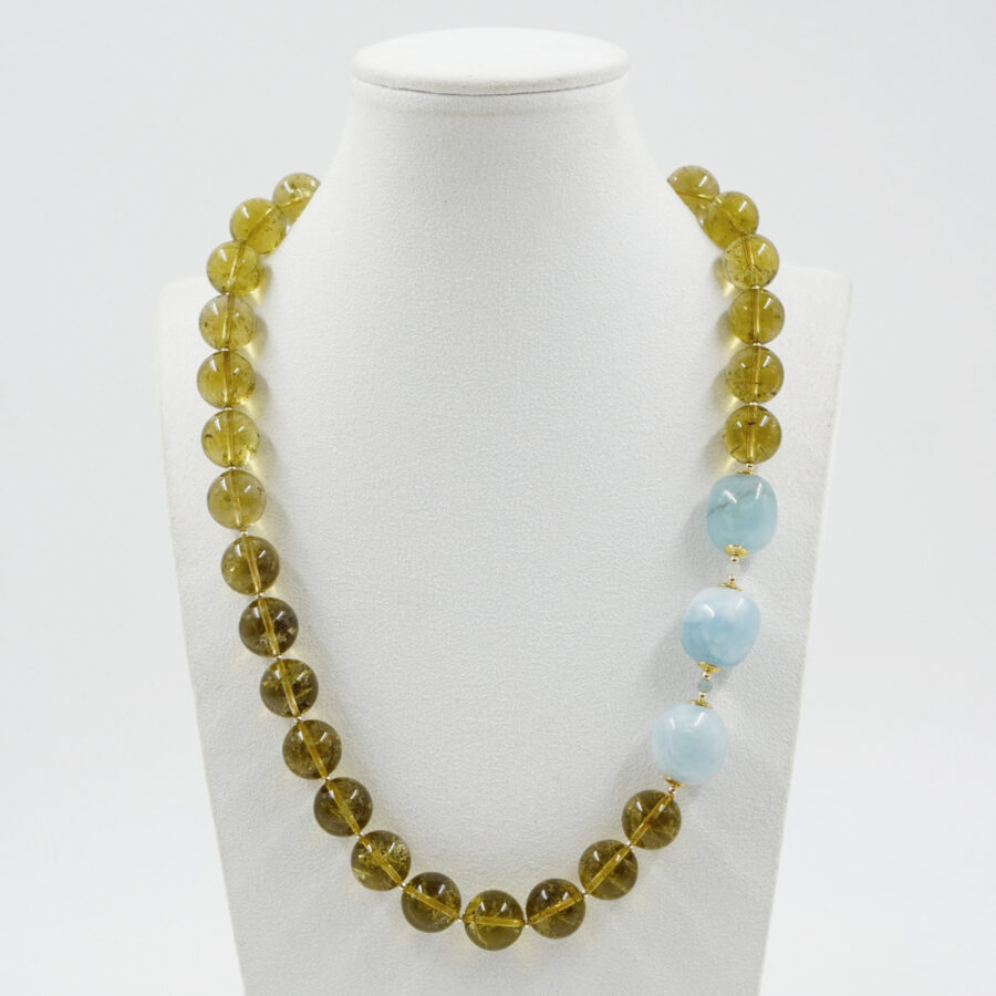 Collana con quarzo lemon, acquamarina, ematite, chiurura in argento - Dorato - immagine 2