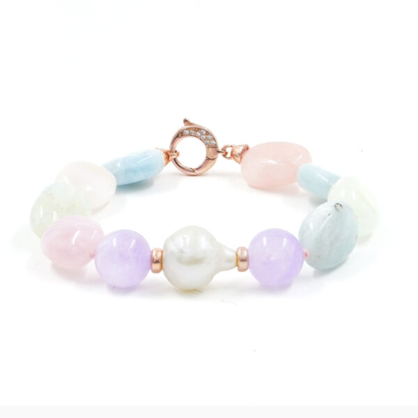 Bracciale in berillo, chiusura in argento rosè - BRA2024