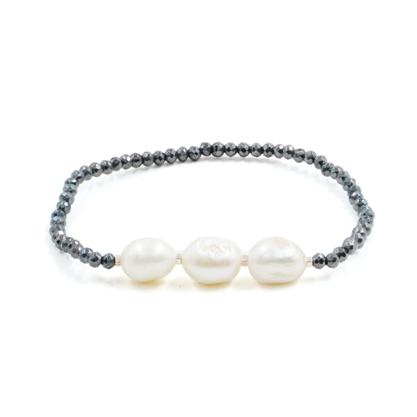 Bracciale Elastico in ematite e perla - BRA2212