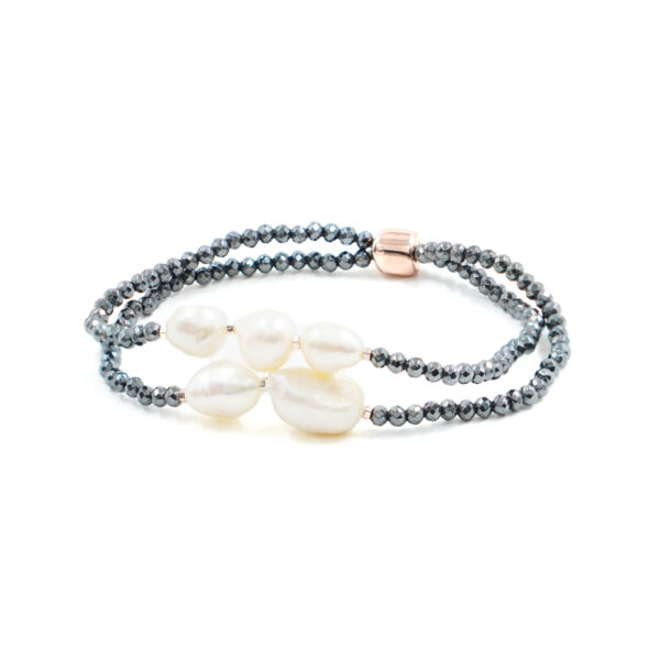 Bracciale Elastico Multifilo in ematite e perla - BRA2213