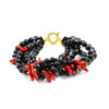 Bracciale Multifilo in agata nera, corallo, chiusura in argento dorato - BRA2229