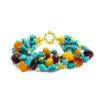 Bracciale Multifilo in turchese, ambra, opale, chiusura in argento dorato - BRA2347