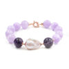 Bracciale in ametista, perla, chiusura in argento rosè - BRA2375