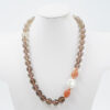 Collana in quarzo fumè, pietra del sole, perla, chiusura in argento rosè - COL2506