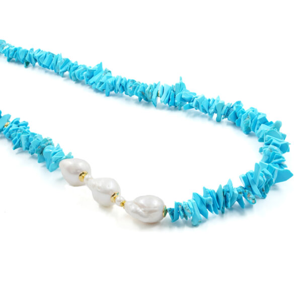 Collana in turchese, perla, chiusura in argento dorato - COL2601